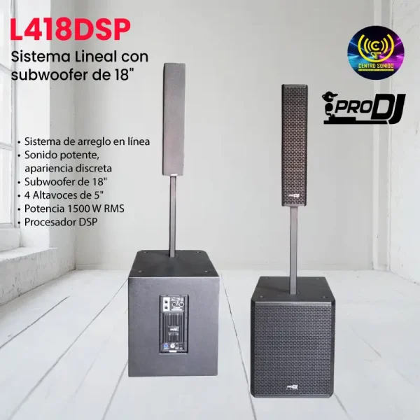 sistema lineal con subwoofer de 18" pro dj l418dsp
