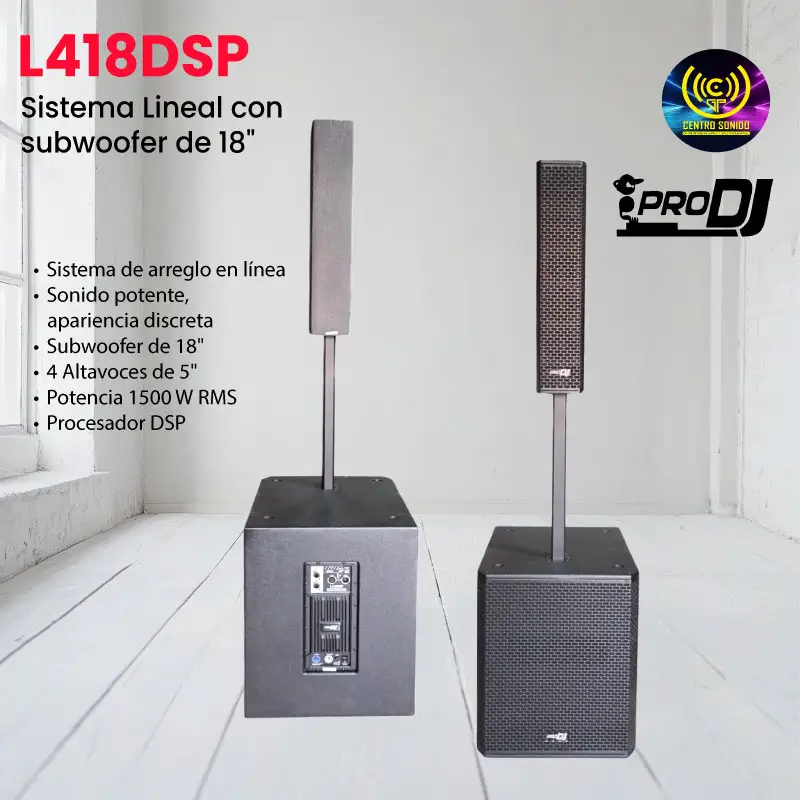 sistema lineal con subwoofer de 18" pro dj l418dsp