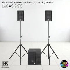 sistema pa activo hk audio lucas 2k15 con sub de 15" y 2 atriles