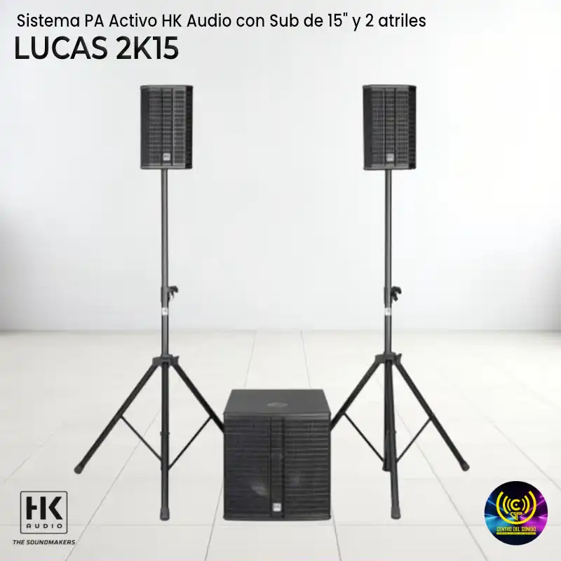 sistema pa activo hk audio lucas 2k15 con sub de 15" y 2 atriles