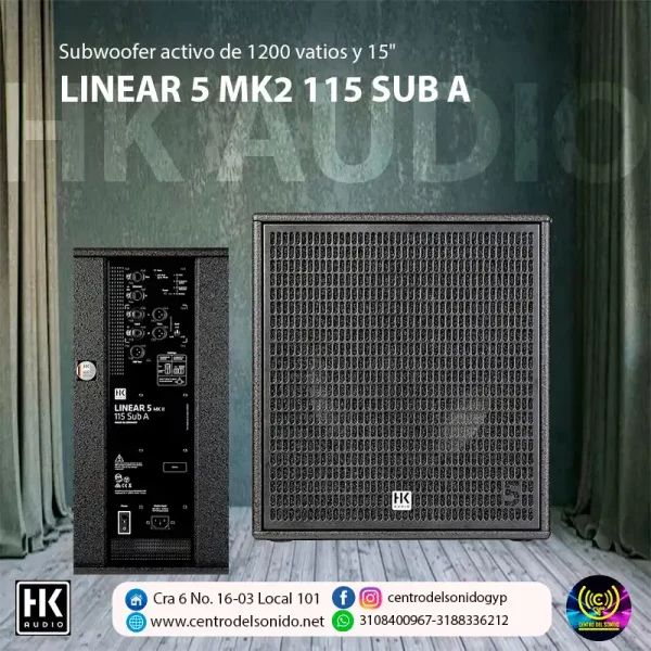 hk audio linear 5 mk2 115 sub a subwoofer activo de 1200 vatios y 15"
