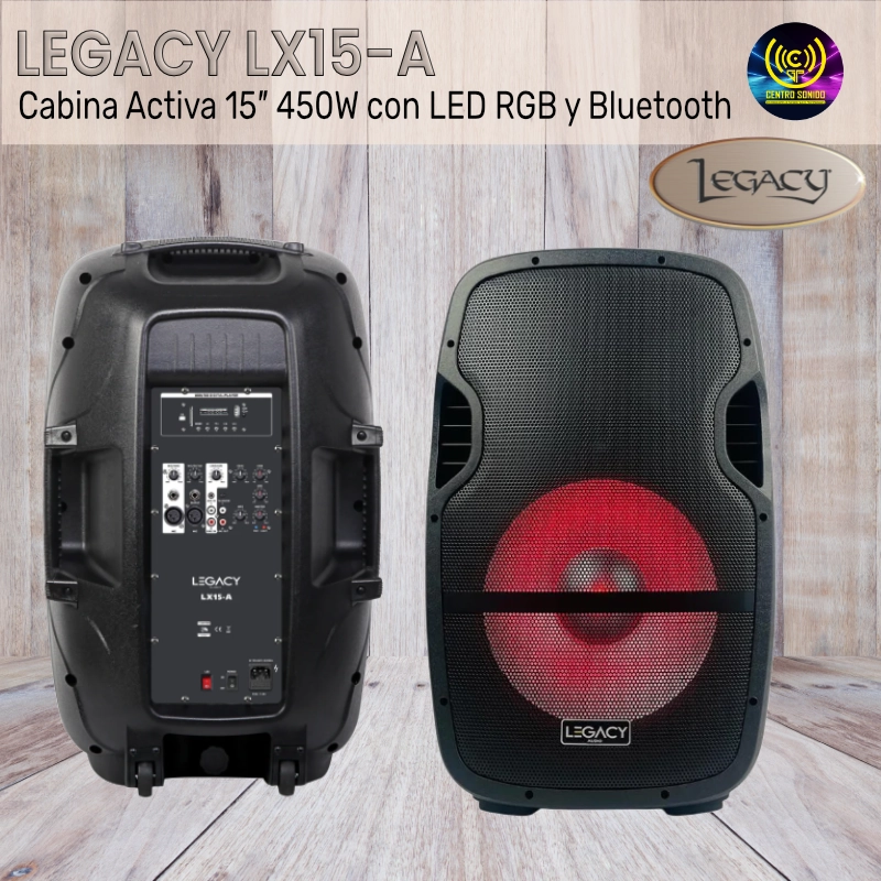 cabina activa 15″ 450w con led rgb y bluetooth legacy lx15 a