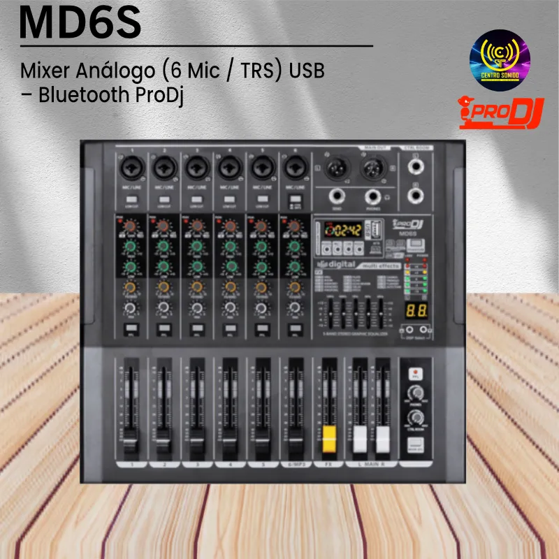 md6s mixer análogo (6 mic / trs) usb – bluetooth prodj