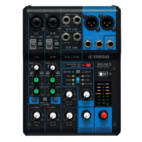 mezclador estéreo compacto de 6 entradas yamaha mg06