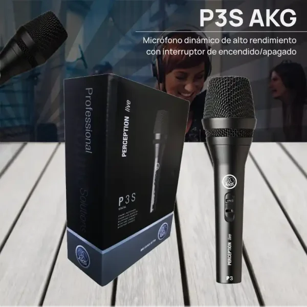 akg p3s micrófono dinámico de alto rendimiento con interruptor de encendido/apagado