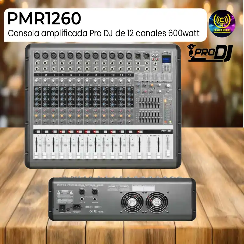 consola amplificada pmr1260 pro dj de 12 canales 600watt