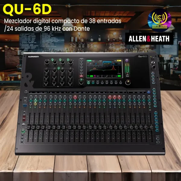 allen & heath qu 6d – mezclador digital compacto de 38 entradas/24 salidas de 96 khz con dante