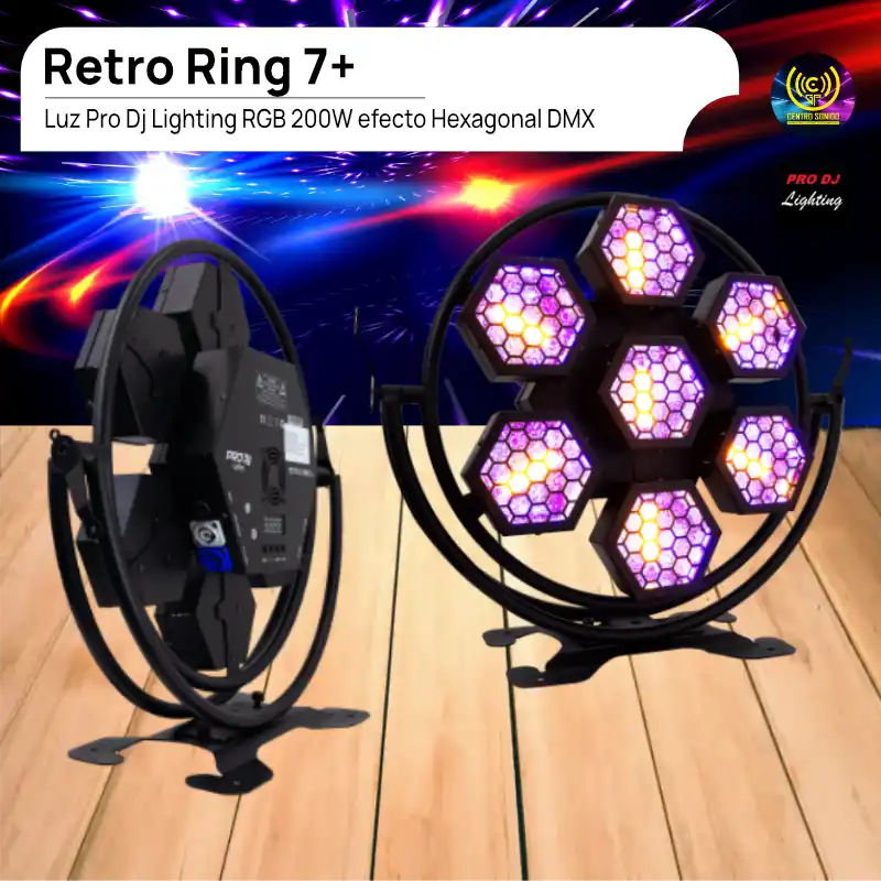 luz retro ring 7+ pro dj lighting rgb 200w efecto hexagonal dmx