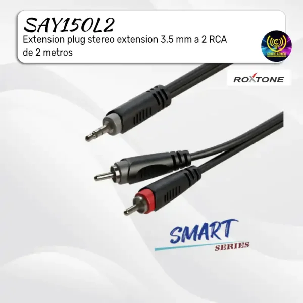 extension plug stereo extension 3.5 mm a 2 rca de 2 metros say150l2 roxtone