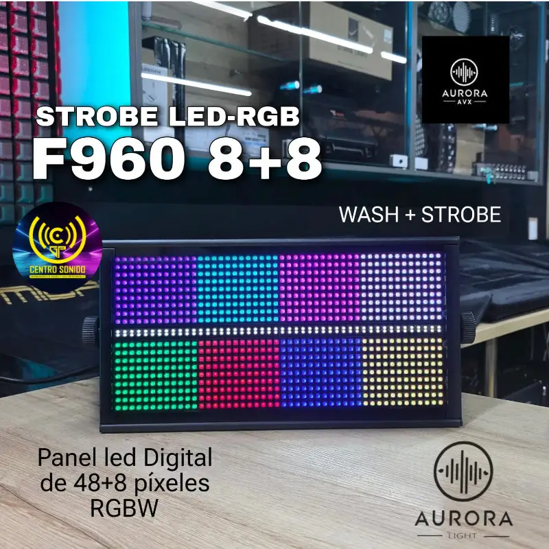 strobe led con 8+8 aurora f960 secciones rgb y blanco frio