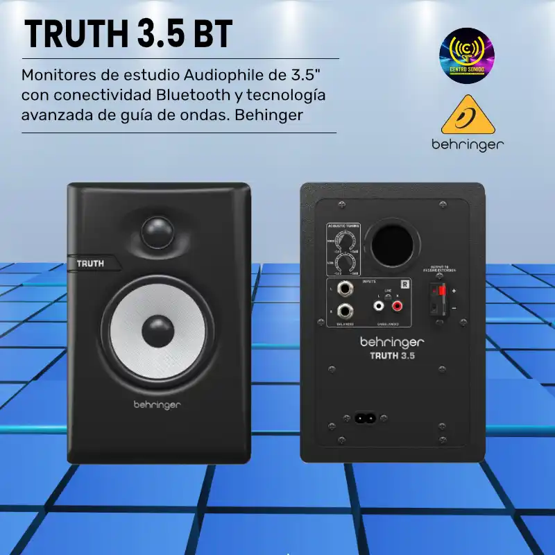 monitores de estudio truth 3.5 bt audiophile de 3.5" con conectividad bluetooth y tecnología avanzada de guía de ondas. behinger