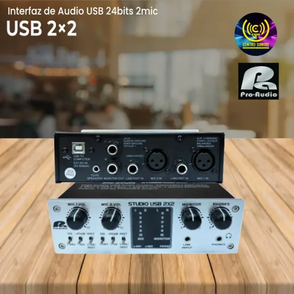 interfaz de audio studio usb 2×2 pa pro audio 24bits 2mic