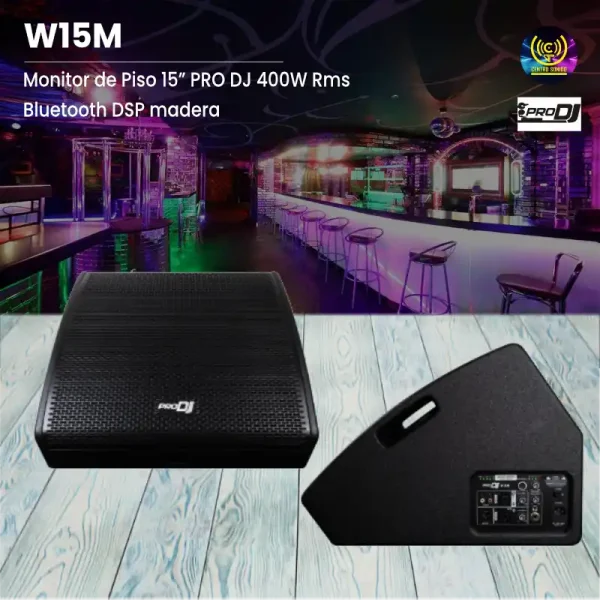 monitor de piso 15” pro dj w15m 400w rms bluetooth dsp madera