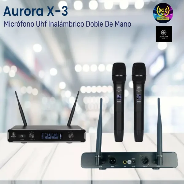 micrófono uhf inalámbrico doble de mano aurora x 3