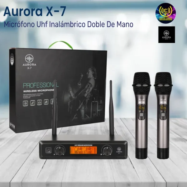 micrófono uhf inalámbrico doble de mano aurora x 7