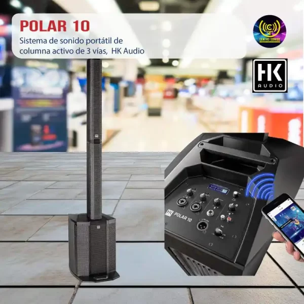 sistema de sonido portátil de columna activo de 3 vías, polar 10 hk audio