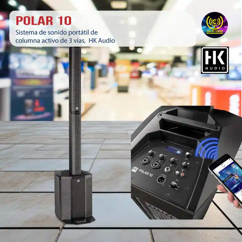 sistema de sonido portátil de columna activo de 3 vías, polar 10 hk audio
