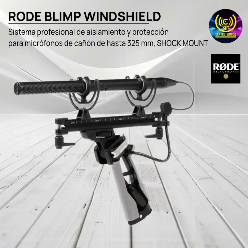 sistema profesional de aislamiento y protección para micrófonos de cañón de hasta 325 mm rode blimp windshield y shock mount