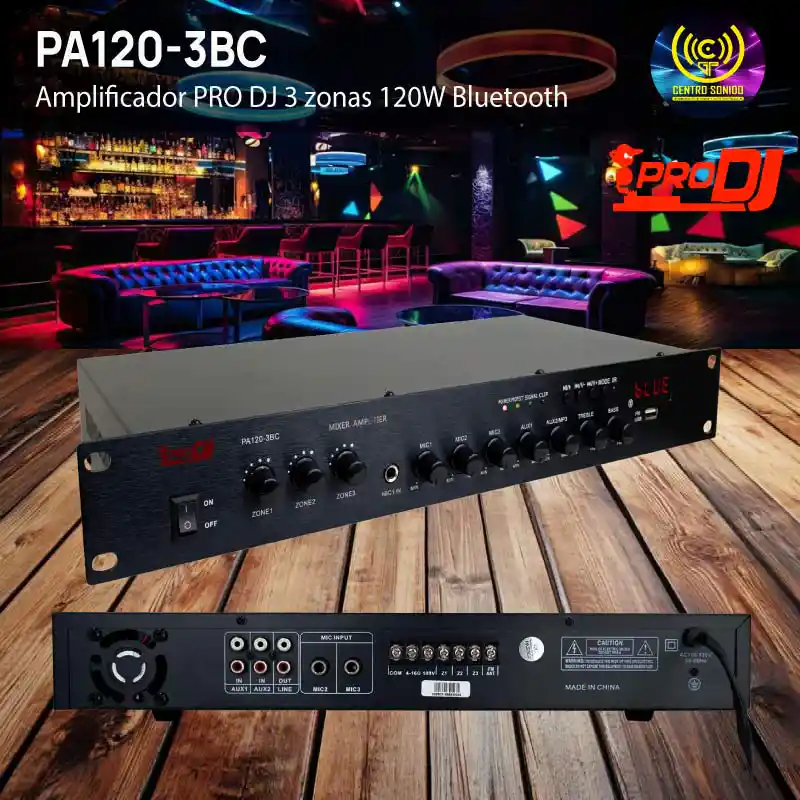 amplificador pa120 3bc pro dj 3 zonas 120w bluetooth