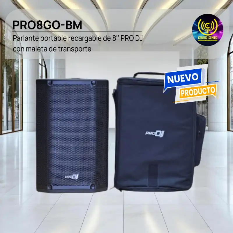 parlante portable recargable de 8'' pro dj pro8go bm con maleta de transporte