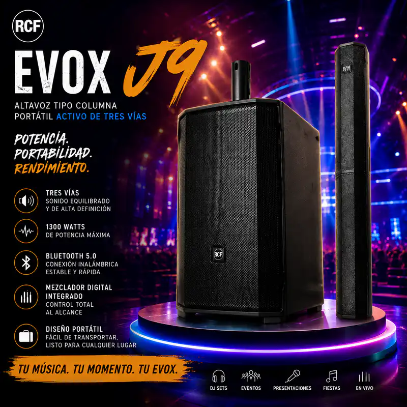 evox j9 altavoz tipo columna portatil activo de tres vìas