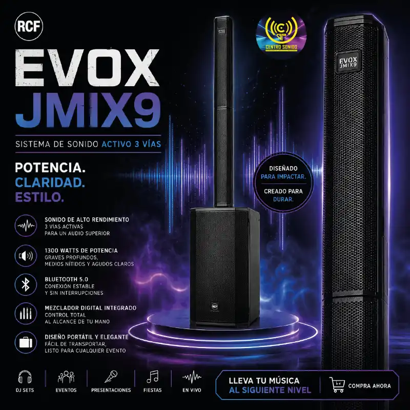 evox jmix9 sistema musical tipo columna activo de 3 vìas