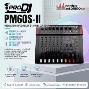 mezclador profesional 6 canales pm60s ii pro dj